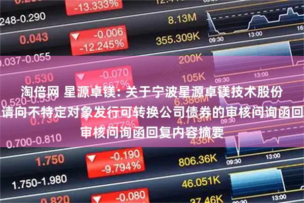 淘倍网 星源卓镁: 关于宁波星源卓镁技术股份有限公司申请向不特定对象发行可转换公司债券的审核问询函回复内容摘要